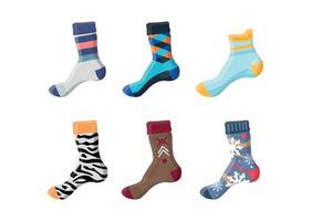 Collection of colorful socks with different prints. vector