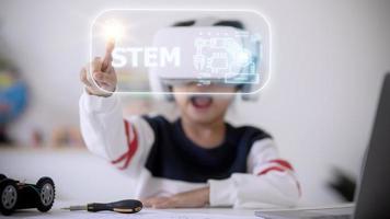 STEM school kids learning education technology building robot car creative ideas construction development programming analysis, graphical icons UI screen photo