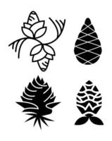 Set of Black And White Pine Cones Icons vector