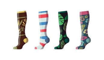 Collection of colorful socks with different prints. vector