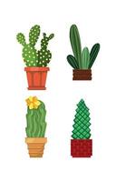 conjunto de cactus en macetas vector