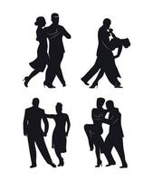 conjunto de siluetas de bailarines de tango vector