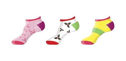 Collection of colorful socks with different prints. vector