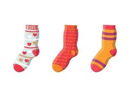 Collection of colorful socks with different prints. vector