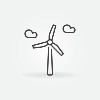 Wind Power with clouds vector concept icon in thin line style