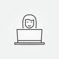 Woman working on Laptop vector concept outline icon