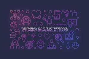 Video Marketing vector colorful outline horizontal illustration