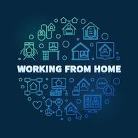 Vector Working From Home circular colorful line illustration