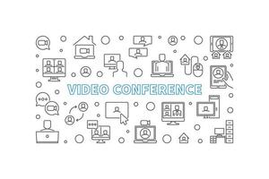 Video Conference outline concept banner. Vector illustration