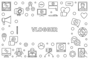 vlogger ilustración vectorial o marco horizontal en estilo de línea delgada vector