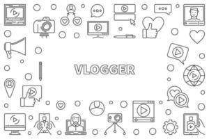 Vlogger vector illustration or horizontal frame in thin line style