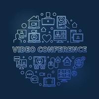 Vector Video Conference round blue outline illustration