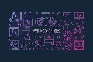 Vlogger vector colorful outline horizontal illustration