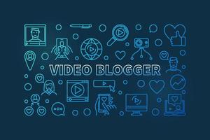 Video Blogger vector concept blue linear horizontal illustration