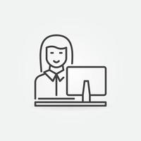 Woman Working on Computer vector concept outline icon