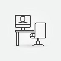 Workplace with Video Conference vector outline icon