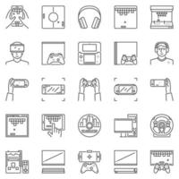 Video game outline vector icons set. PC, console concept signs