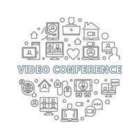 Video Conference outline vector concept round illustration