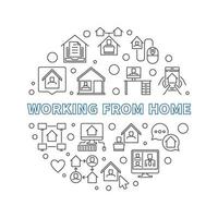 Working From Home vector thin line concept round illustration