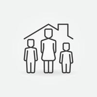 Woman with two Childs under House Roof linear vector icon