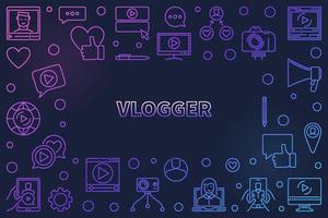 Vlogger vector colorful outline illustration or horizontal frame