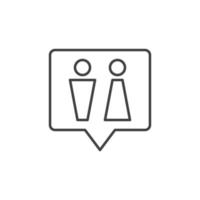 WC speech bubble vector outline icon. Toilet linear sign