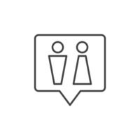 WC speech bubble vector outline icon. Toilet linear sign