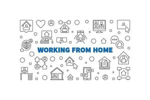 Working From Home vector line concept horizontal illustration