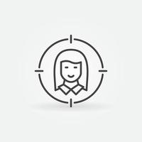 Woman Face in Target vector thin line concept icon