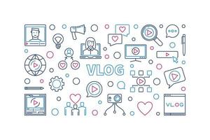 Vlog vector concept creative thin line horizontal illustration