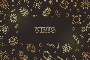 marco lineal de concepto dorado de vector de virus sobre fondo oscuro