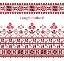 Greeting card with ethnic ornament pattern in white red black colors vector