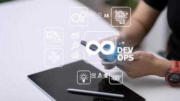 operaciones de desarrollo de metodología devops concepto de tecnología de programación ágil. foto