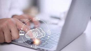 Cloud service technology concept with digital data storage icons. photo