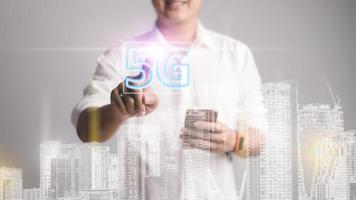 5G network with the businessman.Mobile communication network concept photo