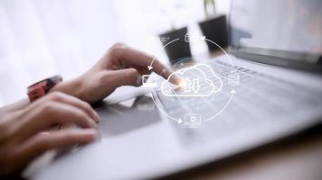 Cloud service technology concept with digital data storage icons. photo