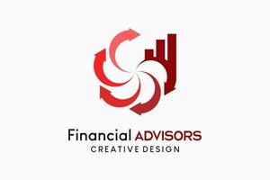 asesor financiero o diseño de logotipo de empresa financiera, ilustración vectorial. icono de flecha combinado con icono de gráfico vector