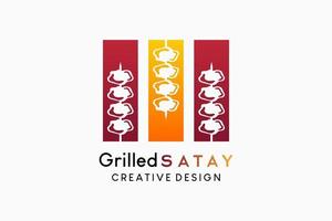 Grilled satay logo design with creative concept, satay silhouette in a box. Vector illustration