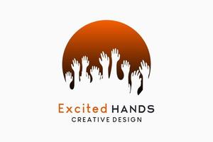 Hands up or applause logo design with creative concept in dots vector