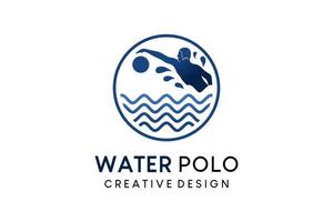 Water polo logo design, simple vector illustration of silhouettes of people playing ball on waves