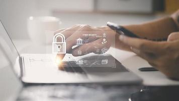 cybersecurity concept, user privacy security and encryption, secure internet access Future technology and cybernetics, screen padlock. photo