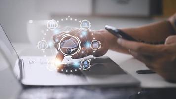 Cloud computing is a type of technology that allows you to store Storage of information. Concept of networking and internet service. photo