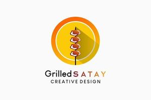 Grilled satay logo design with creative concept, satay icon in dots vector