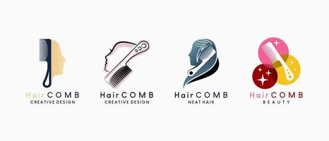 A collection of hair comb or beauty comb logos with a retro color creative concept