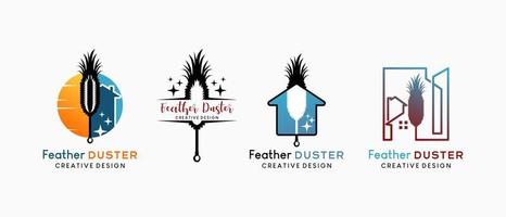 A collection of traditional feather duster logos with creative concepts, feather duster vector illustration quill