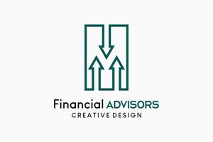 asesor financiero o diseño de logotipo de empresa financiera, ilustración vectorial del icono de flecha en el cuadro de forma de letra y y m o letra m e y vector