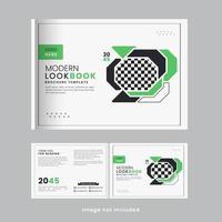 Business profile landscape brochure cover design with green and black creative shapes vector