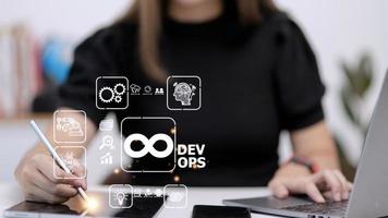 concepto devops, desarrollo de software y operaciones de ti, programación ágil foto