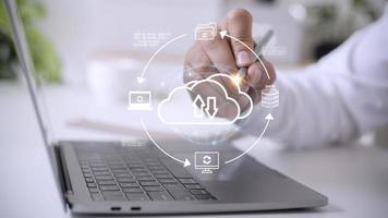 Cloud service technology concept with digital data storage icons. photo