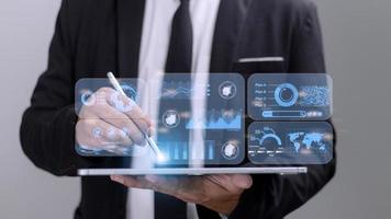 Advisor using KPI Dashboard on virtual screen.Business finance data analytics graph.Financial management technology. photo